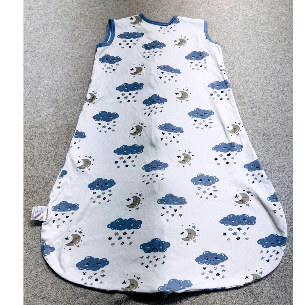 Baby Sleep Sack Wearable Blanket 6-12 Months Blue Clouds Moon Stars 100% Cotton